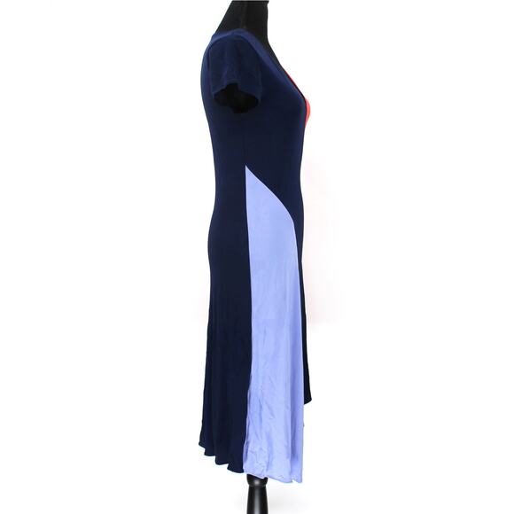 Tory Burch Red Navy Purple Color Block Asymmetric Walden Dress Small Knee Length - Picture 3 of 8